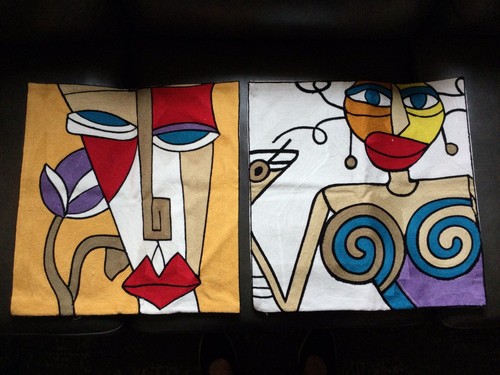 African Women Tribal Pillow Covers SET (2) 18” Square Embroidered Fabric AMAZING