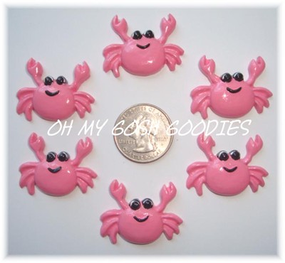 50PC BULK LOT LIL CRABBY CRAB CAKE BITE ME FLATBACK RESINS 4 BOW CENTER PINK
