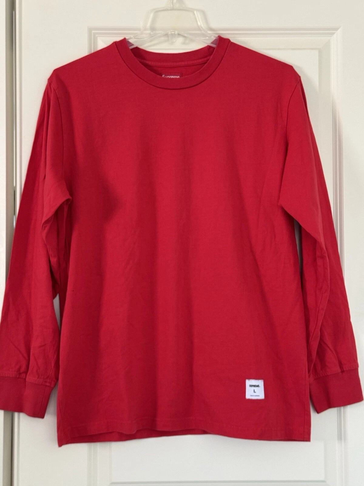 Authentique T shirt homme SUPREME rouge manches longues dos logo marque grand