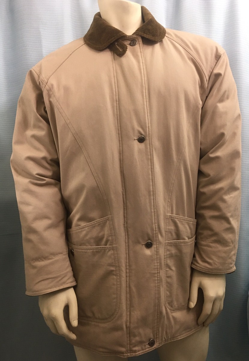 L Vintage EDDIE BAUER Khaki Corduroy GOOSE DOWN CAR COAT Fits A 
