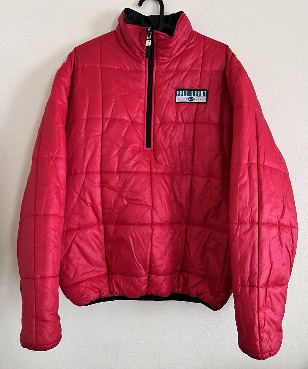 Vintage Polo Sport Ralph Lauren Puffer Jacket Reversible Red Black