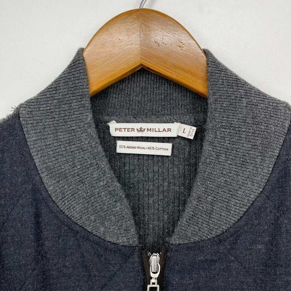 Peter Millar Jacket Men's L Gray Full Zip Quilted Wool Cotton Blend Golf - Image 4 of 4