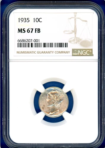1935 P NGC MS67FB Mercury Dime US Mint Silver Coin 10c Rare 1935-P MS-67 FB 