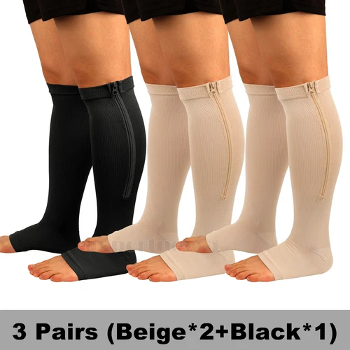 Zipper Compression Socks Support Graduated Stockings Mens Women 20-30mmHg Unisex - Picture 22 of 22