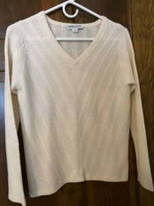 Women-039-s-Pendleton-100-Merino-Wool-Cable-Ivory-V-Neck-Sweater-Size-PM