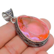 Orange Morganite Gemstone Handmade 925 Sterling Silver Jewelry Pear Cut Pendant