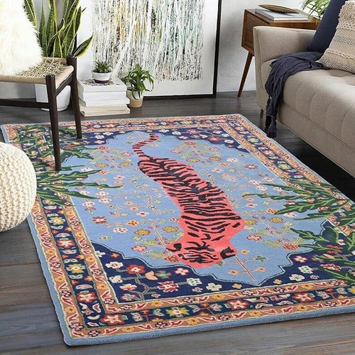 Blue Rug Bengal Tiger Hand Tufted Animal Print Rug, Bedroom rug living area Rugs - Picture 2 of 9