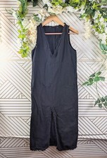 Zara Women's Midi Dress V Neck Raw Hem Dress Navy Blue Size XS 