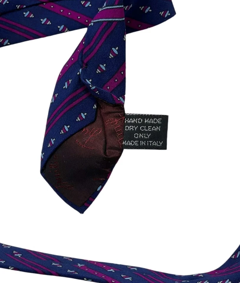 Blusa giratória EMILIO PUCCI gravata de seda ITÁLIA listrada azul borgonha com: 3,4" em excelente estado usado - Imagem 4 de 4
