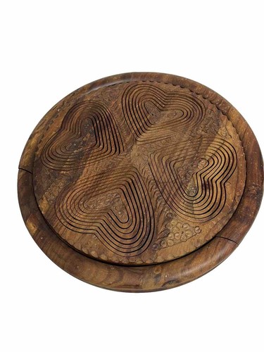 Vintage Hand Carved Wooden Collapsible Fruit Nut Heart Tray Basket 4 Sections - Picture 5 of 8