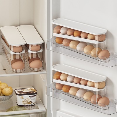 2 Tiers Refrigerator Egg Storage Box Automatic Rolling Dispenser Egg Holder Rack