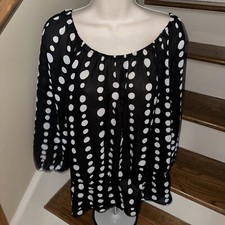 CATO Sheer Balloon Sleeve Blouse Polka Dot Black White XL BID 4 CHARITY    f278