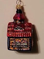 Vtg Style Christmas Ornament RADKO New England Saltbox House Figural Mercury Gls