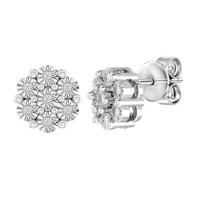 Ohrstecker rund geschliffen natürlicher weißer Diamant 14 Karat Weißgold plattiert 925 Cluster