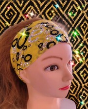 Beautiful Black Yellow Rhinestone Boho Stretch Headband, Handmade