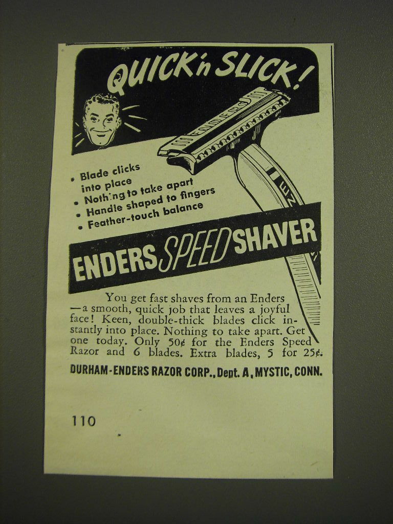 1946 Durham-Enders Speed Shaver Ad - Quick'n Slick