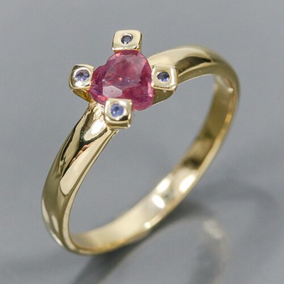 14 Karat Gold Beheiztes Glas gefülltes Herz scharf Natur Rubin Ring Größe 7/GJ00002