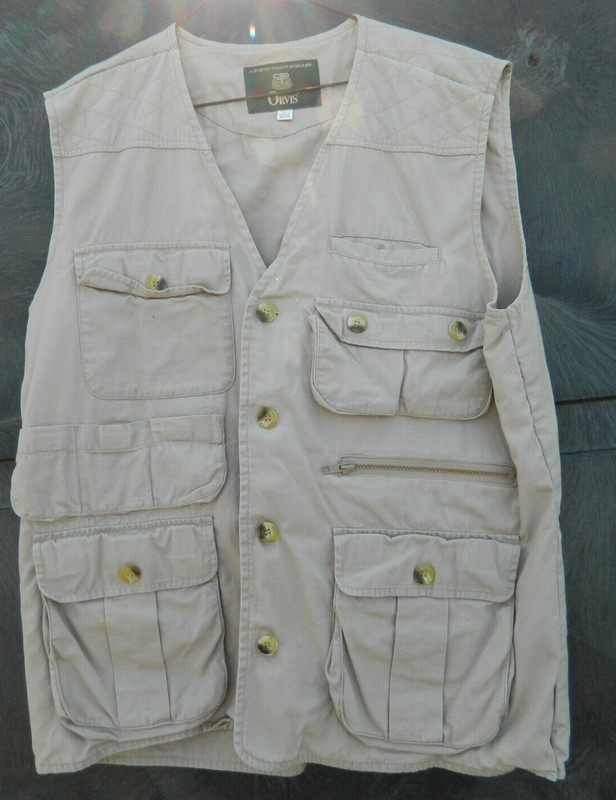 Orvis Cargo Vest Men's Large Fishing Field Utility Travel Multi-Pocket Khaki Tan