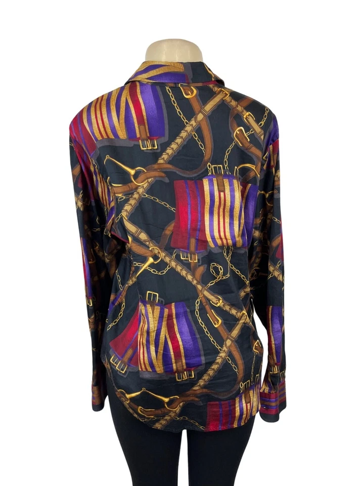 Camisa de Colección Lauren Ralph Cuello Manga Larga Con Colorido Estampado de Sillín Talla XL Foto 3 de 4