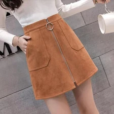 Orange Brown Faux Suede Skirt