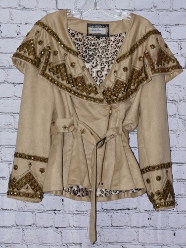 VINTAGE COLLECTION Giacca di design con cintura e cappuccio borchie in ecopelle scamosciata taglia large