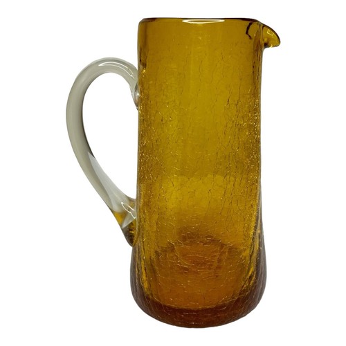 VINTAGE BLENKO HONEY AMBER CRACKLE HANDBLOWN GLASS PITCHER APPLIED HANDLE PONTIL - Picture 3 of 12