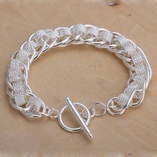 925 Sterling Silver Charm Round Bangle Women's Fashion Bracelet DLH059