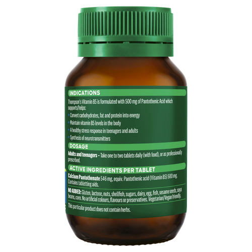 Thompson's vitamina B5 500 mg 60 tabletas ácido pantoténico vegano - Imagen 2 de 3