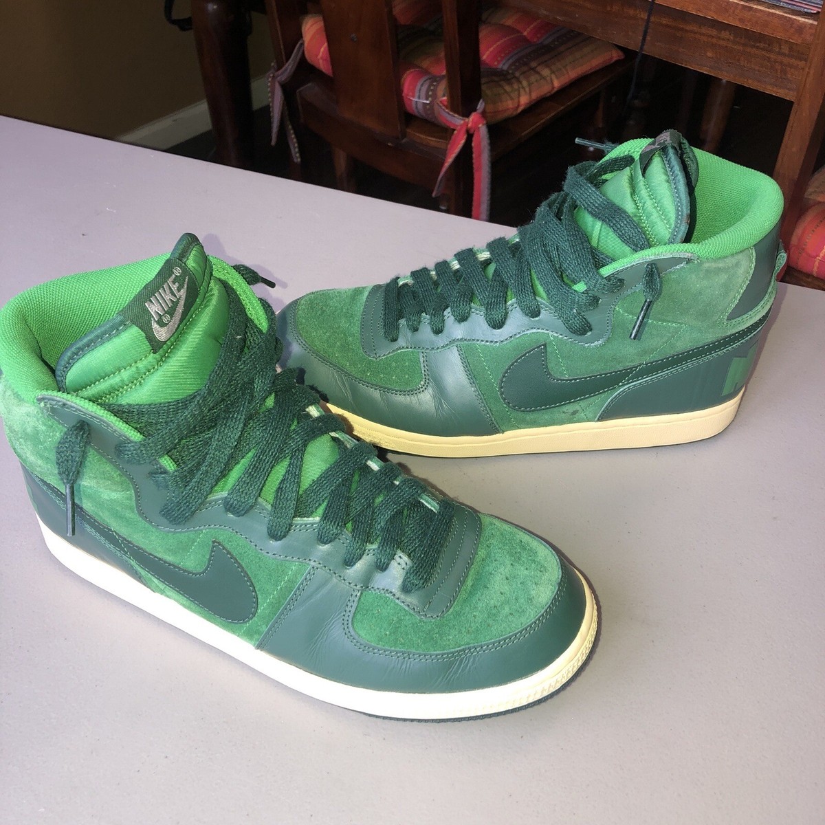 Vintage Nike Terminator High Hi Green Suede Leather Mens