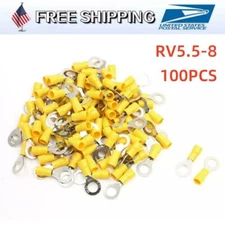 100Pcs PVC Insulated Sleeve Ring Terminal Cable Lug RV5.5-8 for AWG 12-10AWG