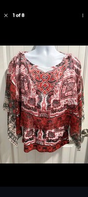 Energe World Wear Top Women s XL Layered Colorful Handkerchief Hem NWT
