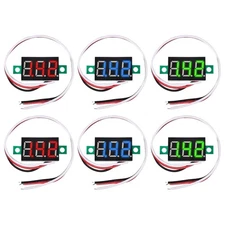 6PCS Voltage Tester Small Digital Voltmeter Gauge 0-100V, Red,Blue,Green 
