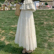 Korean Sweet Big Swing Gauze Skirt Women High Waisted Drooping Spliced Long Skir