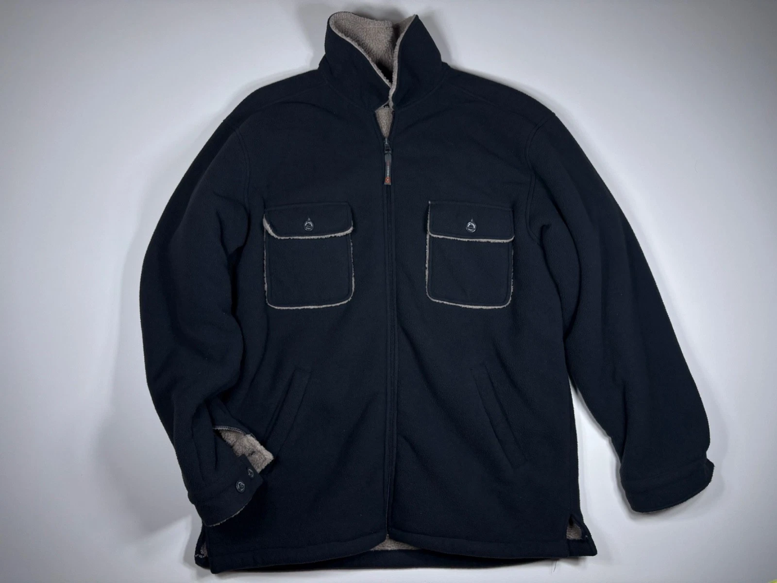 Free Country Coat Men Medium Black Fleece Full Zip Mock Neck Warm Outdoor