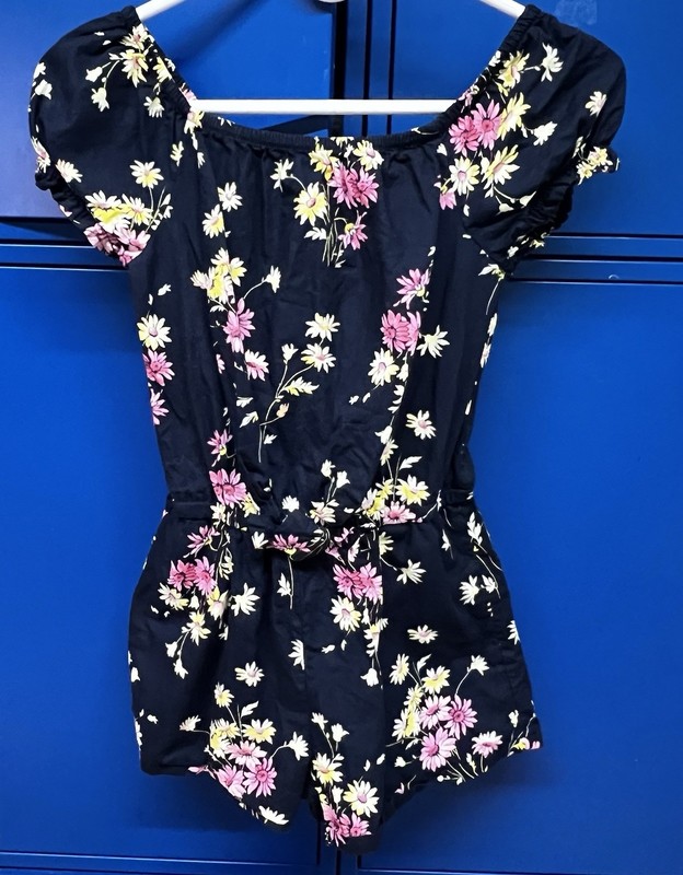 Gap Kids Girls Navy Blue Floral Short Romper Size 8 Puff Sleeves 100% Cotton