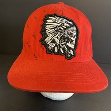 Top Level Native American Indian Chief Skull Snap Back Hat Red/black OSFM