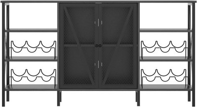 55'' Farmhouse Wine Bar Cabinet w/ LED Lights Liquor Cabinet w/ Wine Rack Holder