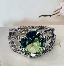 PERIDOT RING With White/clear Accent Stones - 10mm Round Cut Or 5.25ctw 