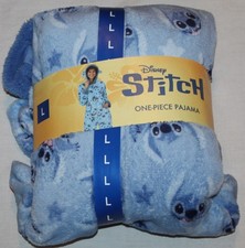 New womans Disney Stitch one-piece fleece zip-up pajamas Size large