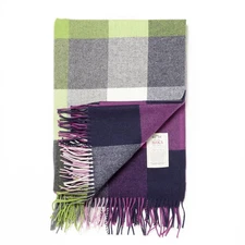 Avoca 100% Irish Lambswool Throw 60" x 40"(Inc fringe) Purple Green Plaid