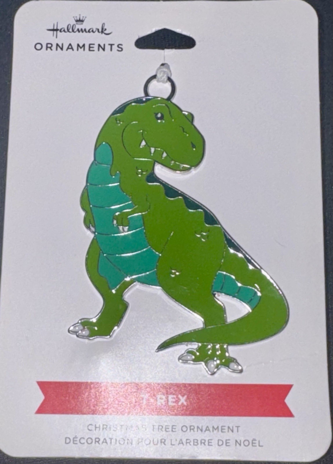 Hallmark T-Rex Dinosaur Flat Metal Enamel Christmas Tree Ornament