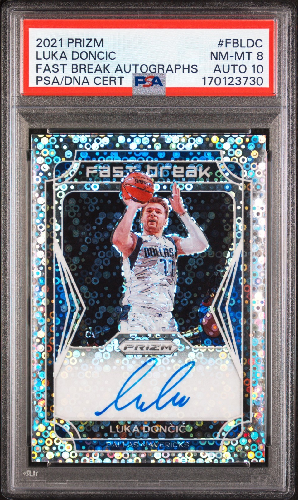 2021 PANINI PRIZM LUKA DONCIC FAST BREAK AUTOGRAPHS #FBLDC PSA 8 AUTO 10 view 1