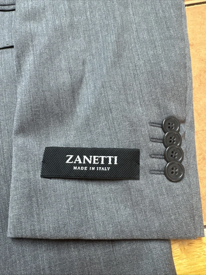 NUEVO ZANETTI Traje Talla 40S Pantalones 34 x UNF Gris 2 Botones Hecho en Italia 100% Lana Nuevo con Etiquetas Foto 3 de 4