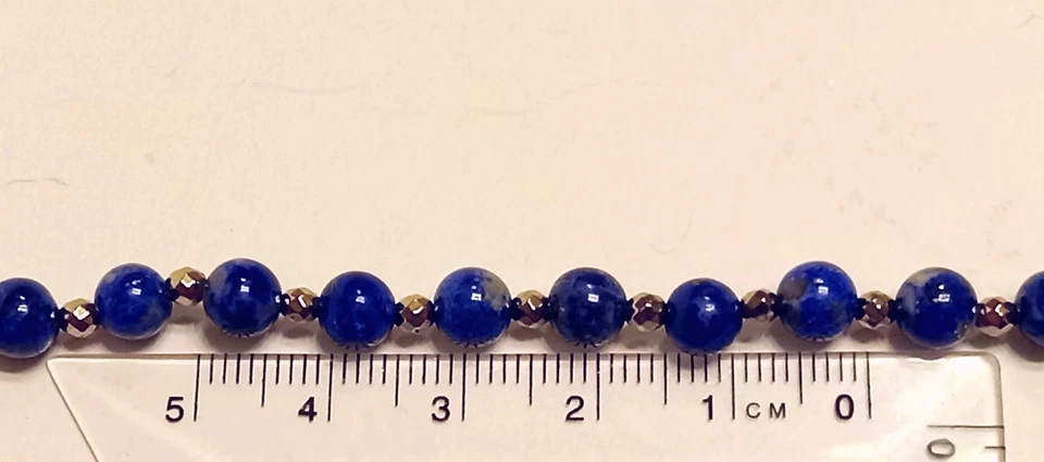 Brazalete Premium de 6,0 mm de lapislázuli y cuentas de oro. Cierre cola de pez oro 14K LONGITUD PERSONALIZADA Foto 4 de 4