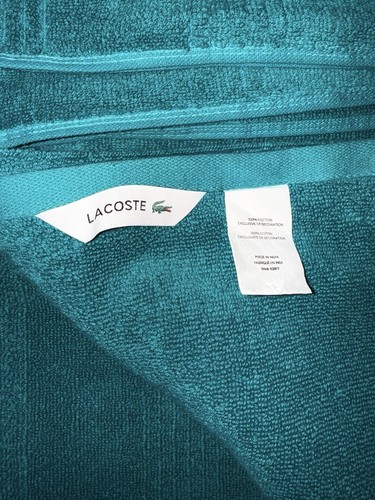 Lacoste ~ Teal Blue Bath Towel 100% Cotton 30" x 52" Big Crocodile Logo - Picture 4 of 4