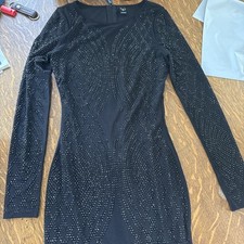 Windsor Evening Bodycon Long Sleeve Sheer Mesh Rhinestone Dress Size S Black