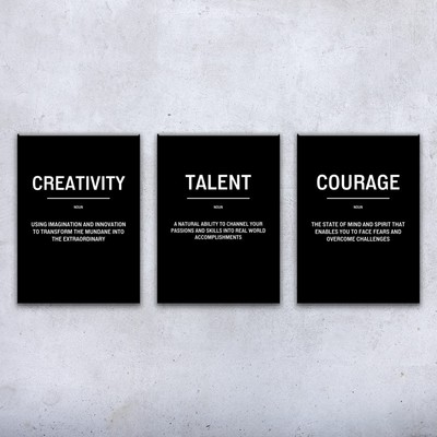 Creativity Talent Definition Wall Art Bold Set of 3 Poster, Canvas or Framed