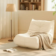 Luxury Accent Chair Button-Tufted Detail White Microfiber Comfy Chair