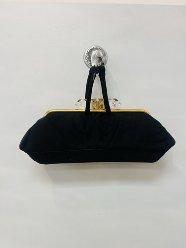 Vintage 1940s Rosenfeld lucite clasp black wool large big size evening bag as is - Picture 3 of 10
