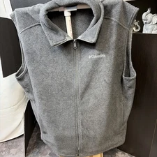 Columbia Fleece Vest Full Zip Mock Neck Sleeveless Outdoor Black Mens 2xlpockets